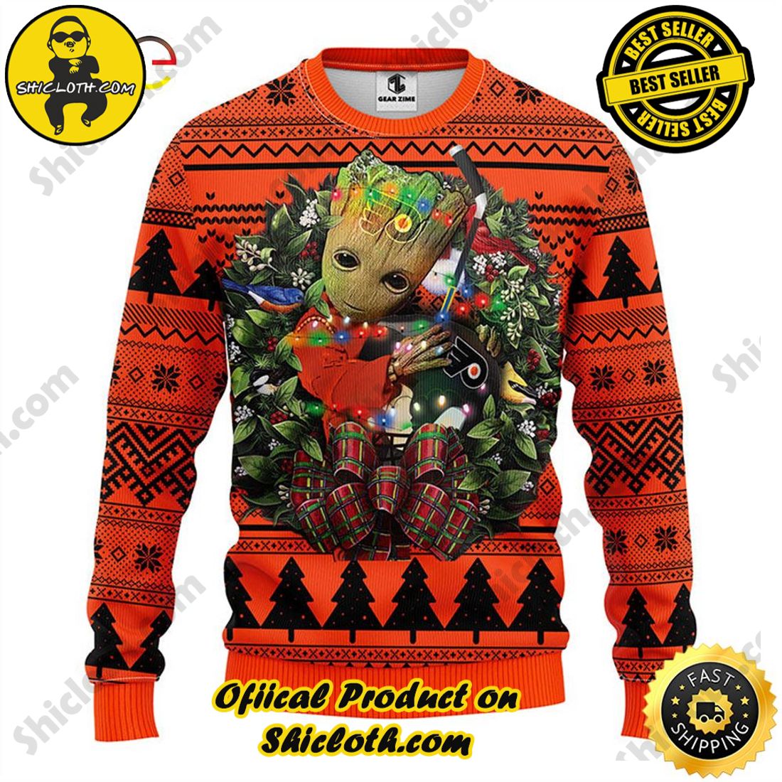 Hot trending and Best Seller : Exploring Shicloth's NFL Ugly Sweater Collection 68 NFL Philadelphia Flyers Groot Hug Ugly Sweater