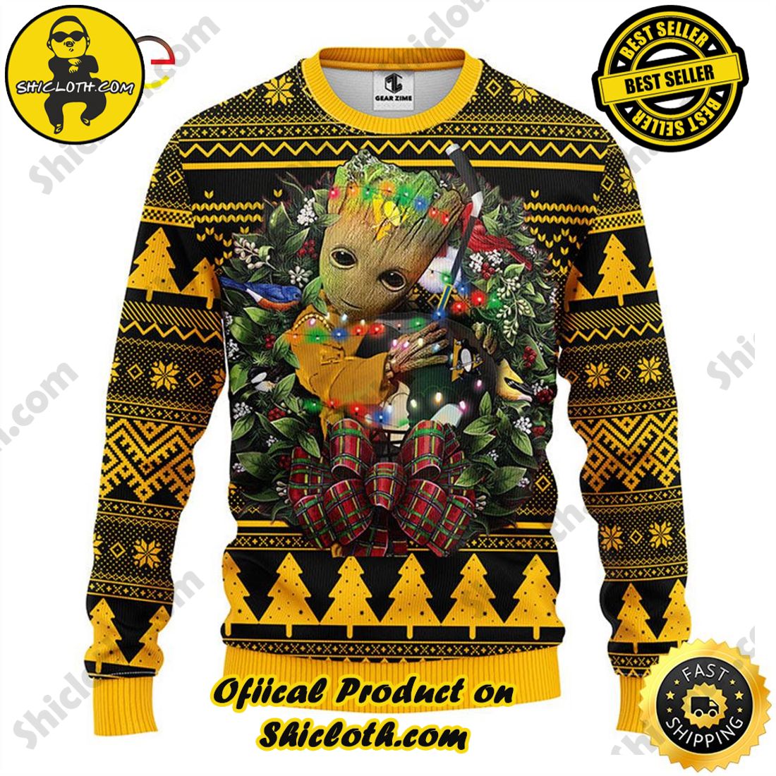 Hot trending and Best Seller : Exploring Shicloth's NFL Ugly Sweater Collection 71 NFL Pittsburgh Penguins Groot Hug Ugly Sweater