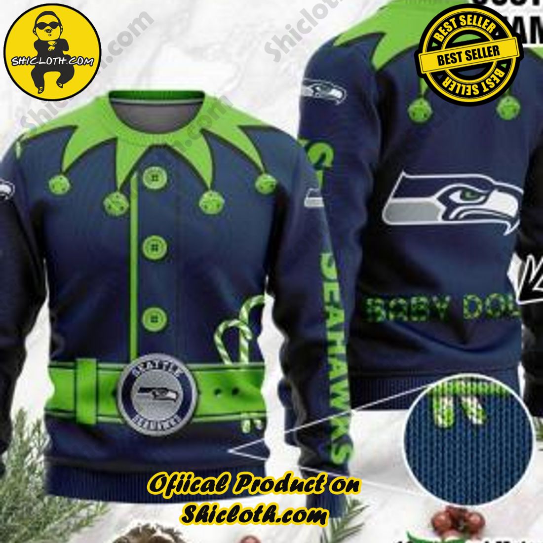 Warm Up Your Holidays with Shiclothshop's Cozy Christmas Sweaters for a Peaceful Season 29 NFL Seattle Seahawks Ugly Oversized Sweaters Custom Name – Sweatshirt