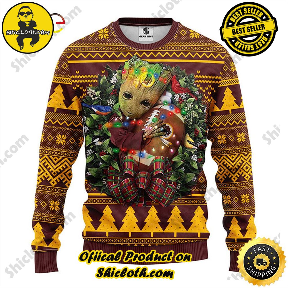 Nfl Washington Redskins Groot Hug Christmas Ugly Sweater