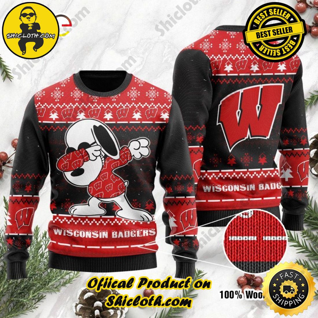 Hot trending and Best seller for Christmas : Sweaters from Shiclothshop 22 NFL Wisconsin Badgers Snoopy Dabbing Ugly Sweater Ideas