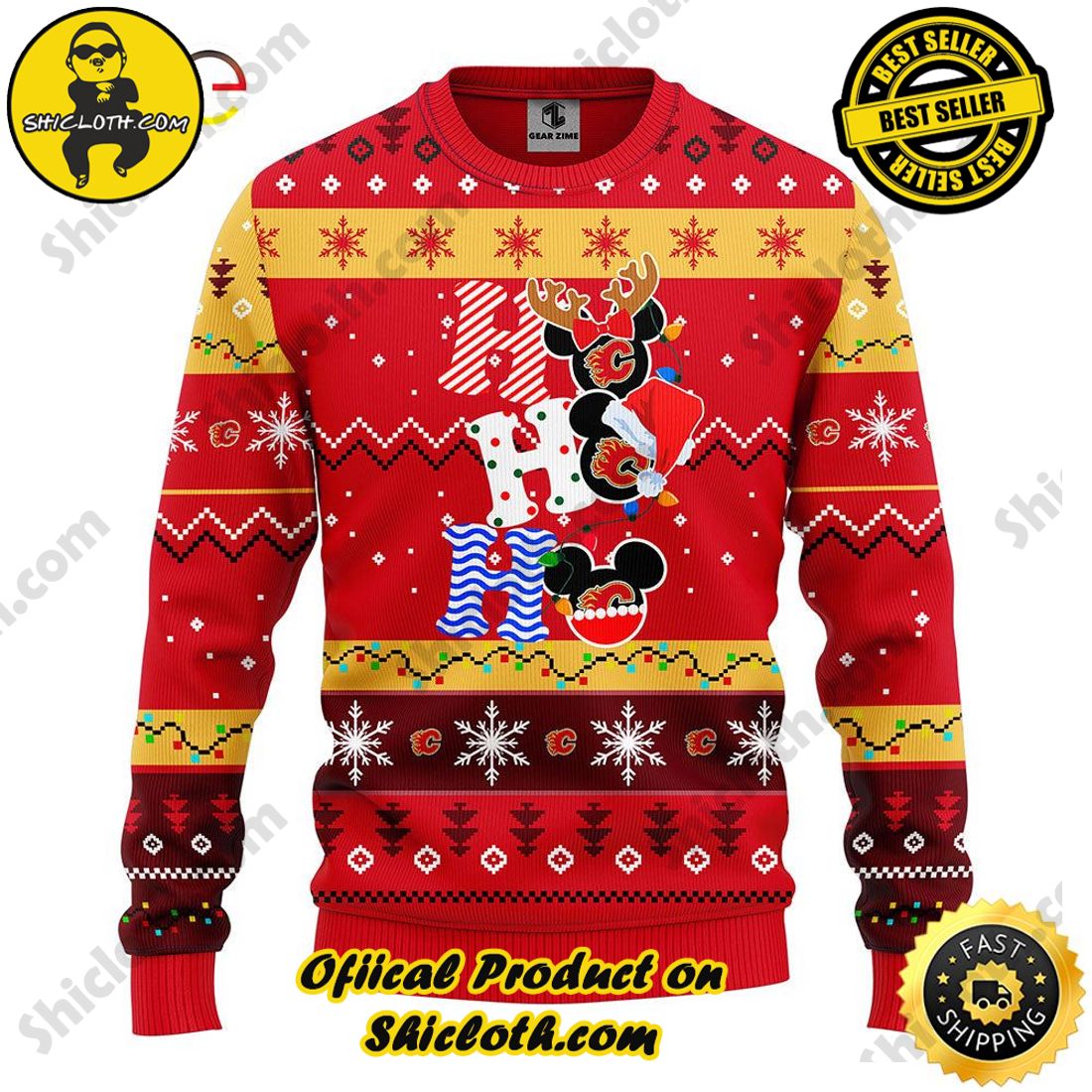 Hot trending and Best seller for Christmas : Sweaters from Shiclothshop 23 NHL Calgary Flames Hohoho Mickey Christmas Ugly Sweater Ideas
