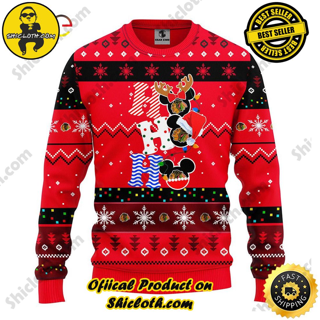 Hot trending and Best seller for Christmas : Sweaters from Shiclothshop 27 NHL Chicago Blackhawks Hohoho Mickey Christmas Ugly Sweater Ideas