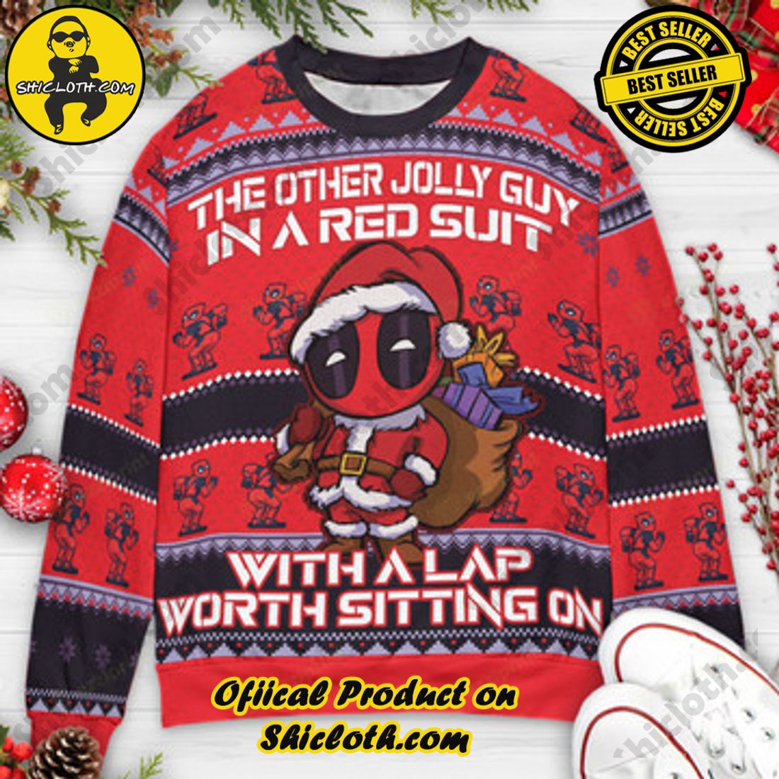 Shiclothshop's Sweaters: The Perfect Fashionable Gift for Everyone 12 Other Jolly Guy in a red suit Deadpool Santa Ugly Christmas Sweaters