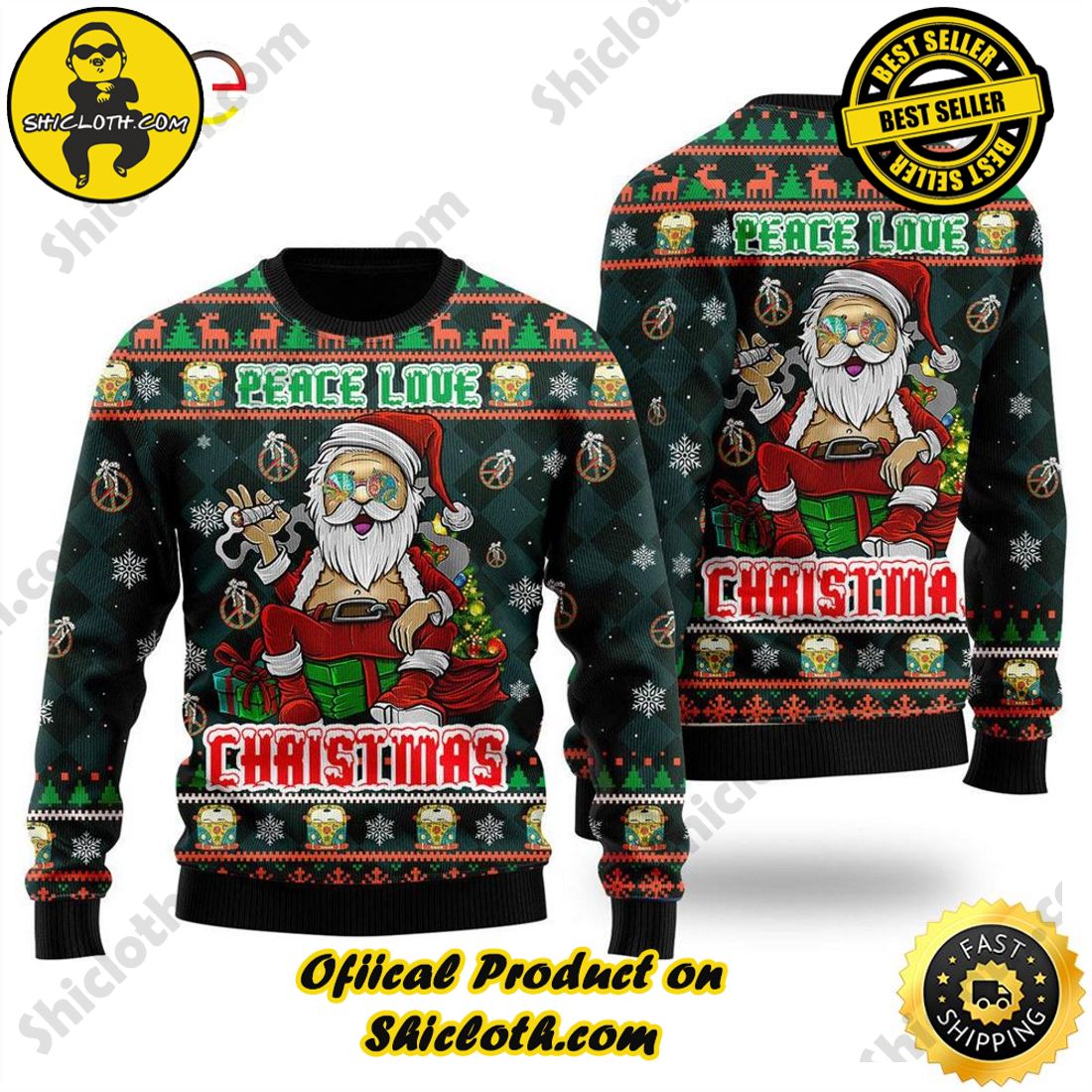 Hot trending for Christmas : Sweaters from Shiclothshop 32 Peace Love Hippie Santa Claus Ugly Sweater Ideas