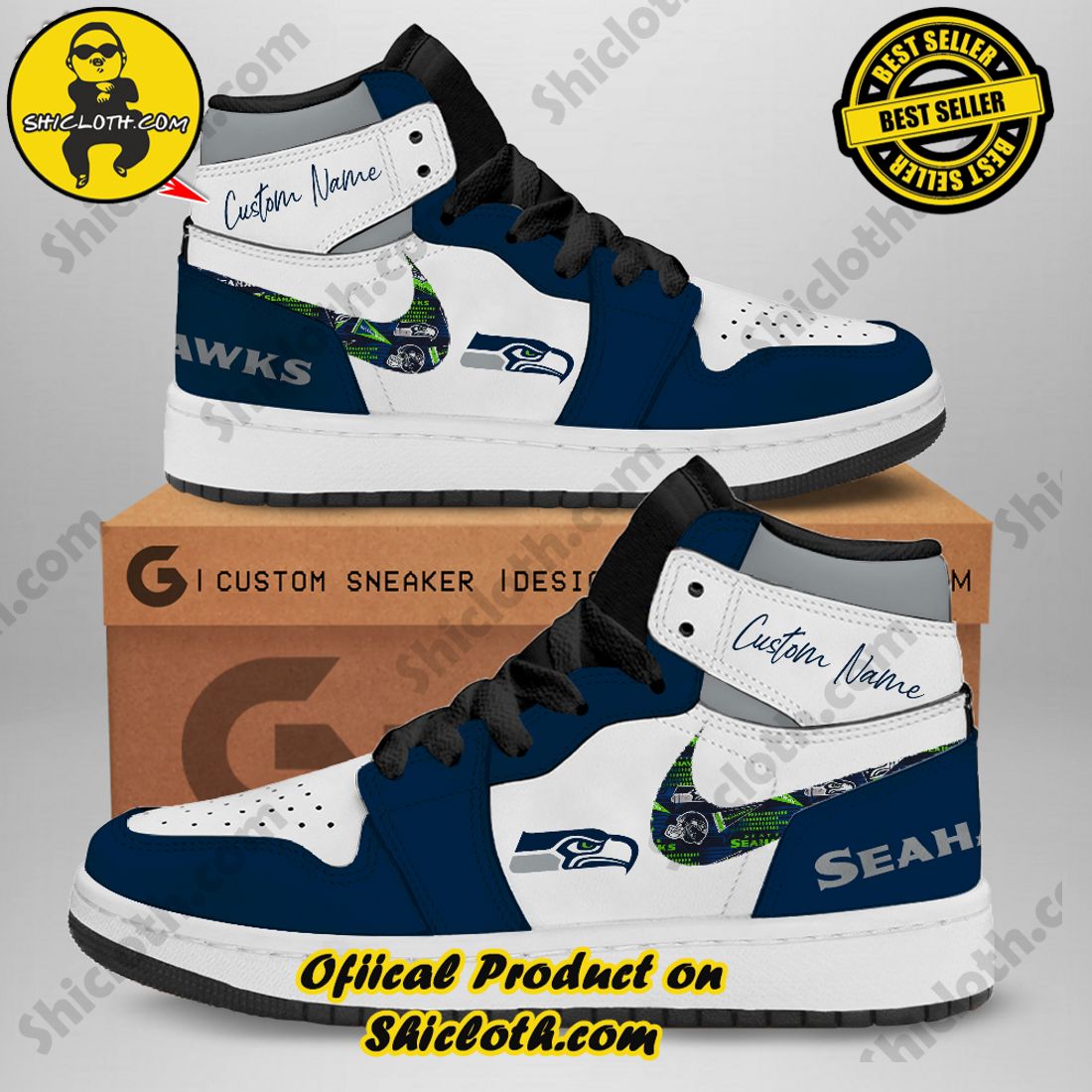 Hot trending and Best seller : Elevating Style with Shicloth's Air Jordan 1 Sneakers Gift for All 24 Personalized NFL Seattle Seahawks Nike Air Jordan 1 Sneaker