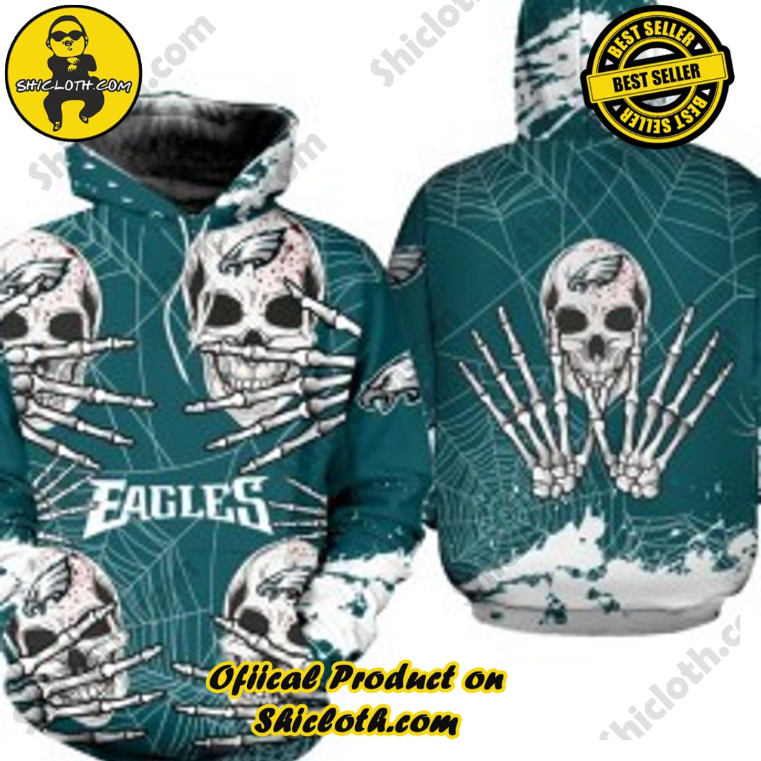 Philly Eagles Hoodie 3D Grim Reaper Football USA Flag Background