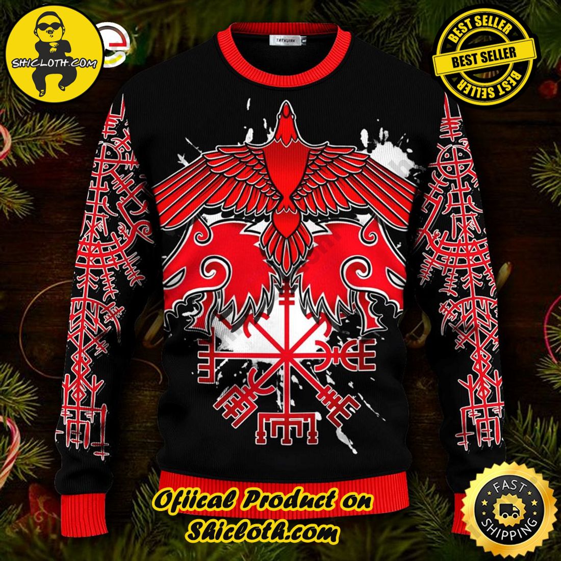 Best seller: Warm Up Your Holidays with Shiclothshop's Cozy Christmas Sweaters for a Peaceful Season 71 Red Viking Warrior Vegvisir Viking Ugly Christmas Sweater For Men & Women Christmas Gift Sweater