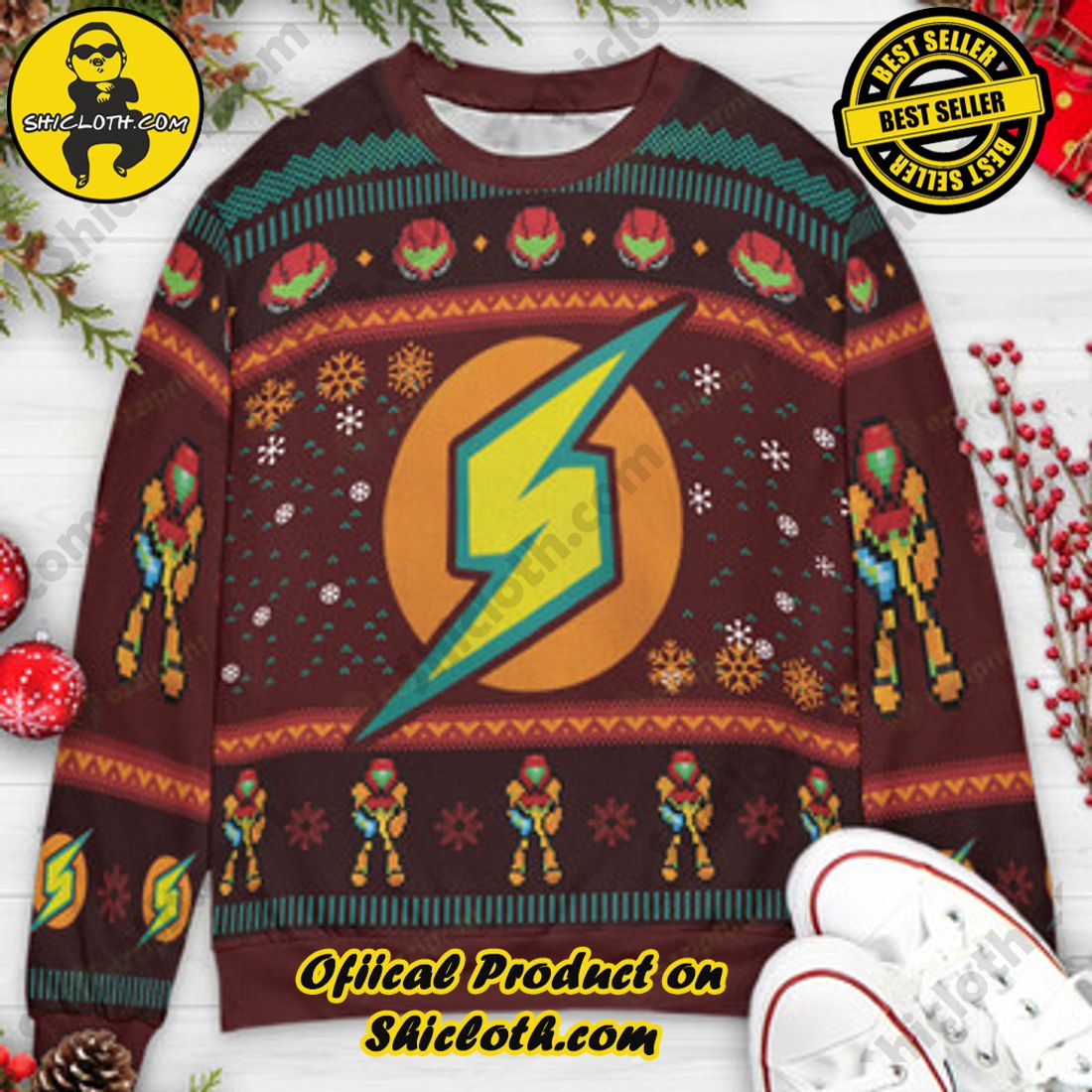 Shiclothshop's Sweaters: The Perfect Fashionable Gift for Everyone 15 Samus Aran Metroid Video Game Ugly Christmas Sweaters