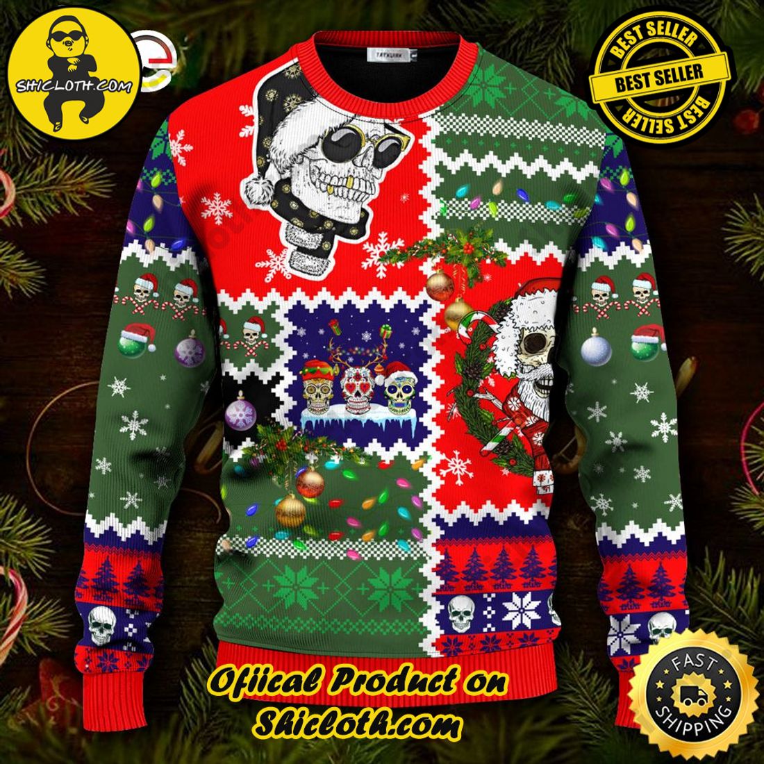 Best seller: Warm Up Your Holidays with Shiclothshop's Cozy Christmas Sweaters for a Peaceful Season 74 Santa Claus Skulls Cool Christmas Ugly Christmas Sweater For Men & Women Christmas Gift Sweater