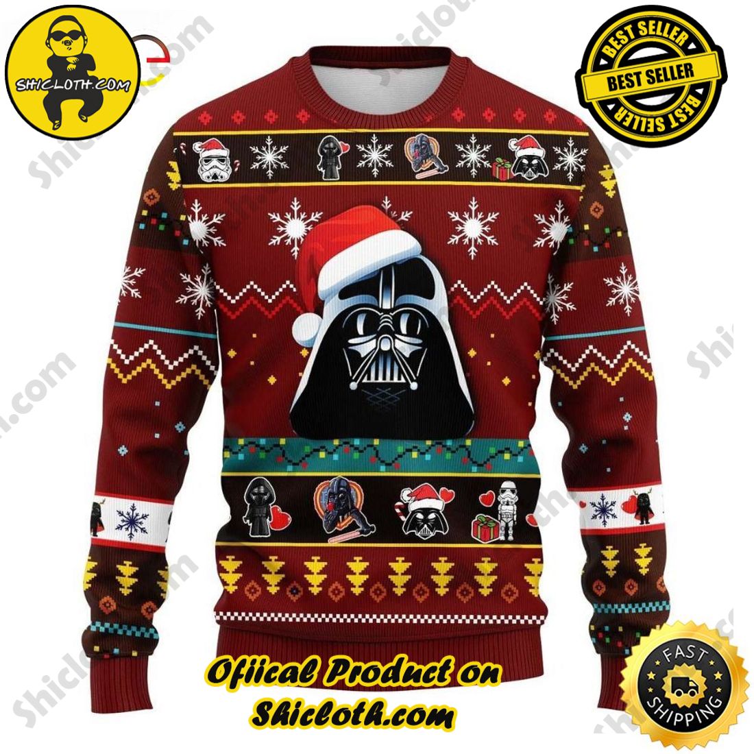 Hot trending and Best seller for Christmas : Sweaters from Shiclothshop 32 Santa Darth Vader Pattern Star Ugly Sweater Ideas