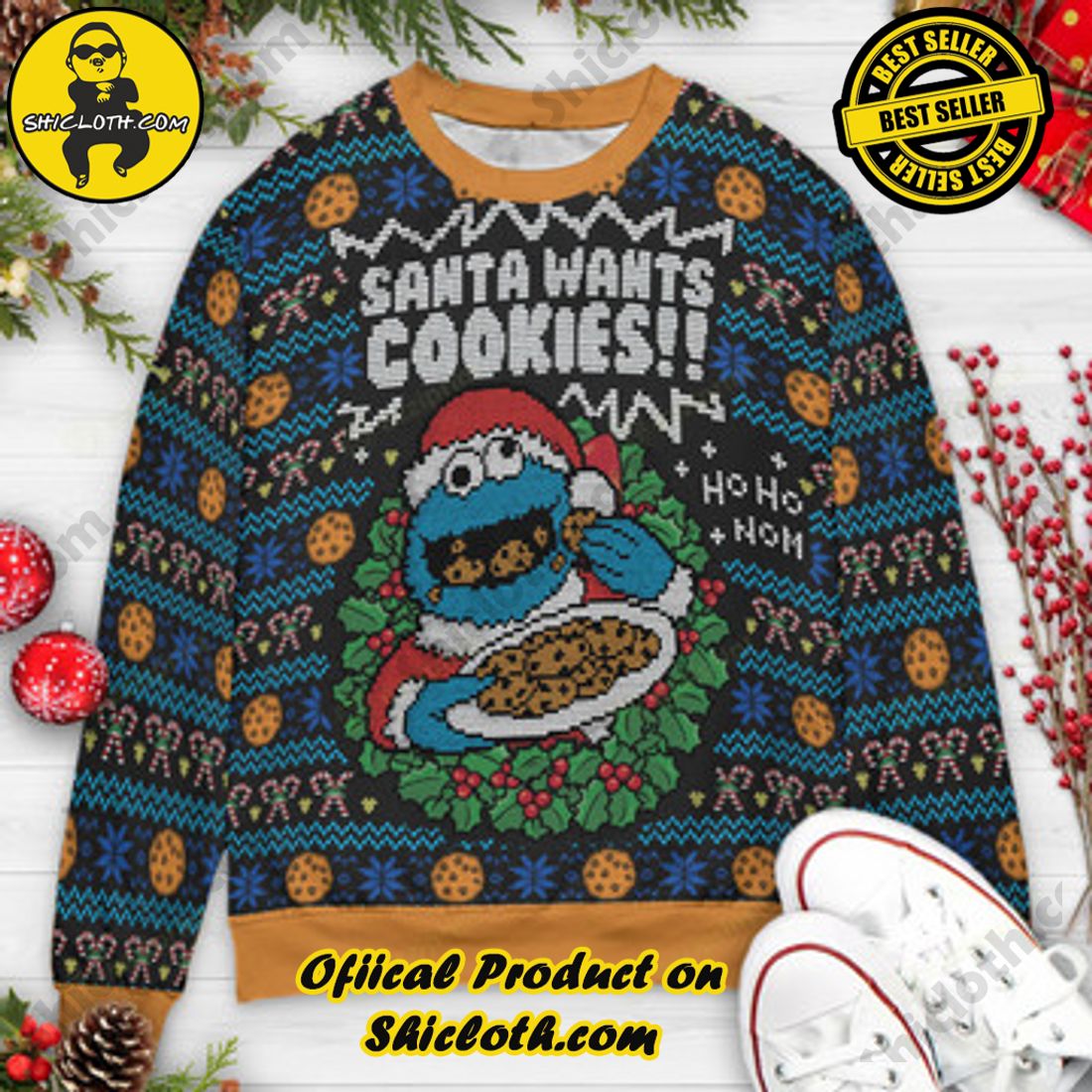 Shiclothshop's Sweaters: The Perfect Fashionable Gift for Everyone 16 Santa Wants Cookies Ho Ho Nom Cookie Monster Ugly Christmas Sweater