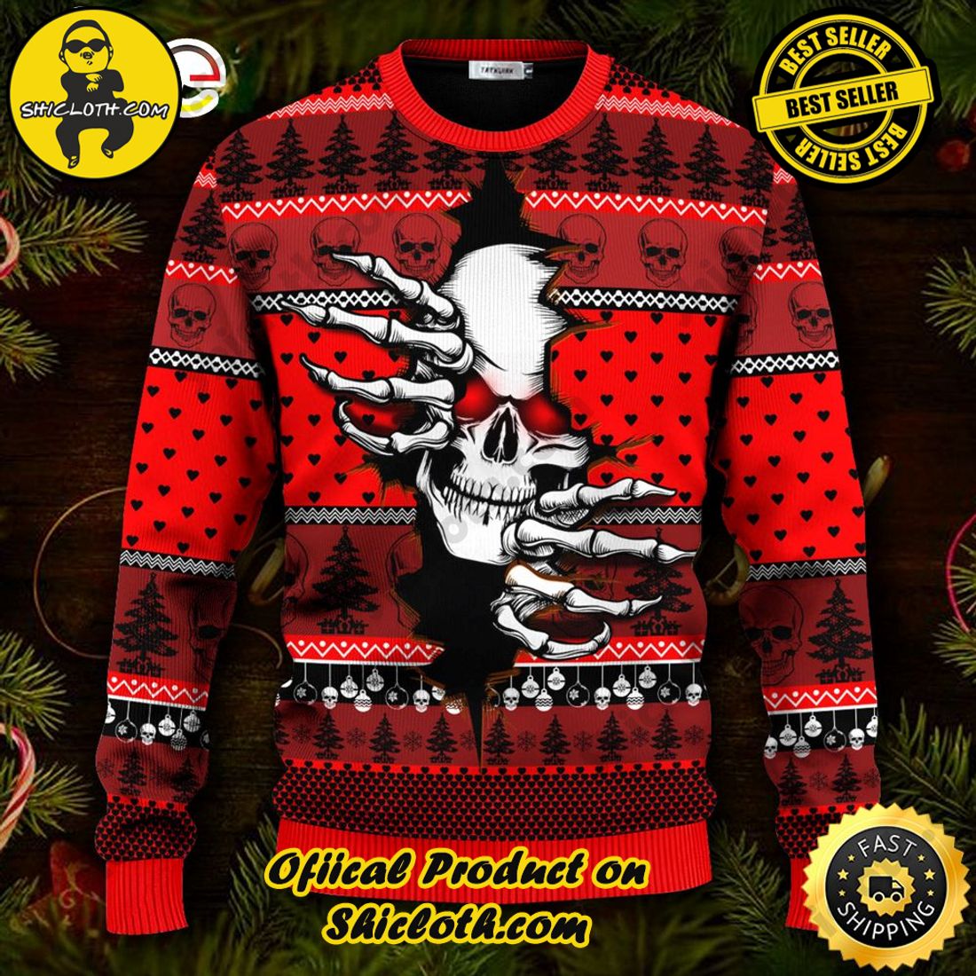 Best seller: Warm Up Your Holidays with Shiclothshop's Cozy Christmas Sweaters for a Peaceful Season 76 Scary Red Skull Inside Me Ugly Christmas Sweater For Men & Women Christmas Gift Sweater