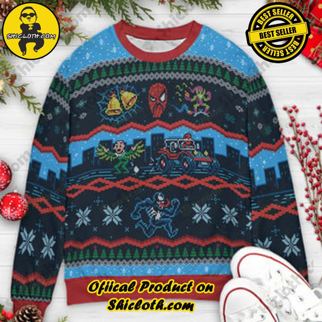 Shiclothshop's Sweaters: The Perfect Fashionable Gift for Everyone 19 Spidey bells, Goblin smells Spiderman Green Goblin Marvel Character Ugly Christmas Sweaters