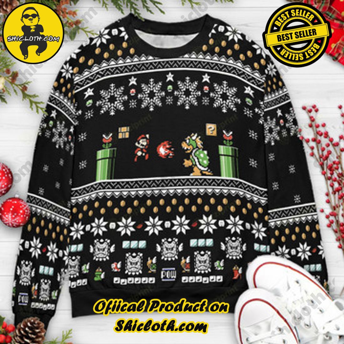 Shiclothshop's Sweaters: The Perfect Fashionable Gift for Everyone 20 Super Mario and Bowser Ugly Christmas Sweaters