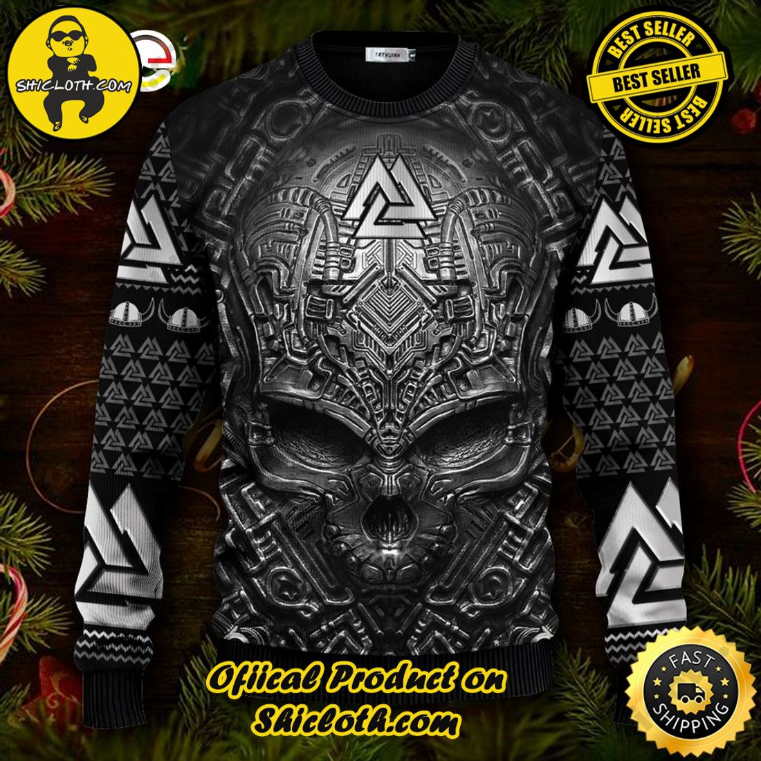 Best seller and Hot trending: Warm Up Your Holidays with Shiclothshop's Cozy Christmas Sweaters for a Peaceful Season 63 The Silence Skull Valknut Viking Ugly Christmas Sweater For Men & Women Christmas Gift Sweater
