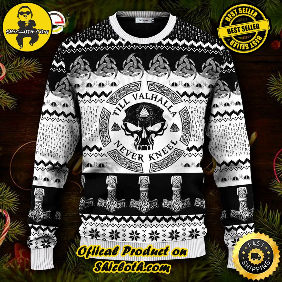 Best seller and Hot trending: Warm Up Your Holidays with Shiclothshop's Cozy Christmas Sweaters for a Peaceful Season 65 Till Valhalla Never Kneel Valknut Ugly Christmas Sweater For Men & Women Christmas Gift Sweater