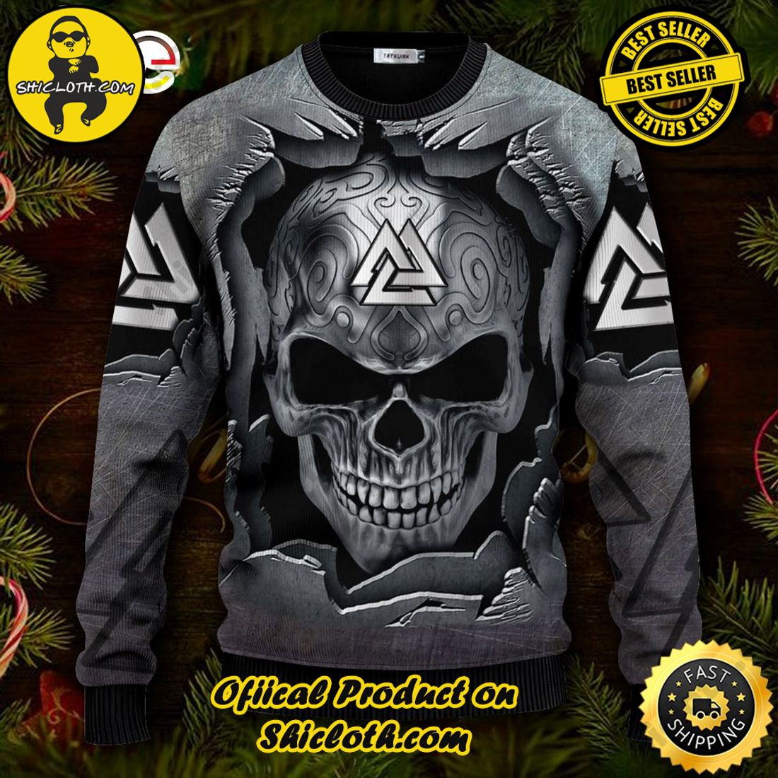 Best seller and Hot trending: Warm Up Your Holidays with Shiclothshop's Cozy Christmas Sweaters for a Peaceful Season 73 Valknut Skull Inside Me Viking Ugly Christmas Sweater For Men & Women Christmas Gift Sweater