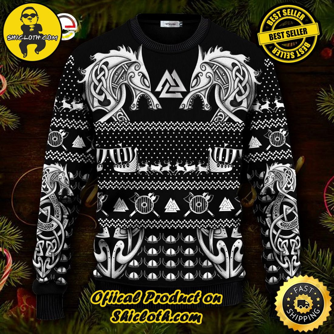 Best seller and Hot trending: Warm Up Your Holidays with Shiclothshop's Cozy Christmas Sweaters for a Peaceful Season 74 Valknut Symbol Norse Mythology Viking Ugly Christmas Sweater For Men & Women Christmas Gift Sweater