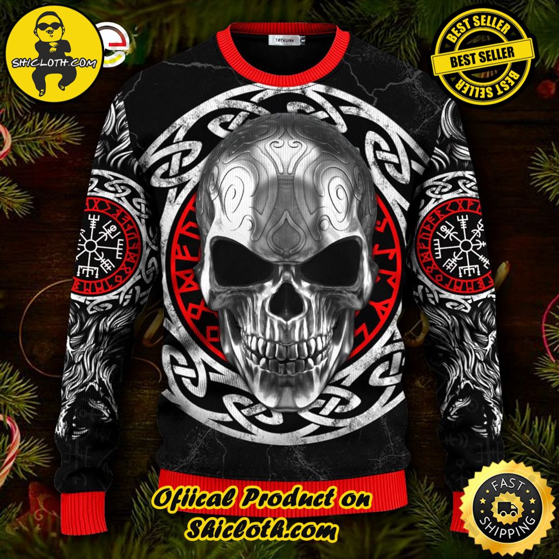 Best seller and Hot trending: Warm Up Your Holidays with Shiclothshop's Cozy Christmas Sweaters for a Peaceful Season 75 Vegvisir Symbol Skull Viking Ugly Christmas Sweater For Men & Women Christmas Gift Sweater