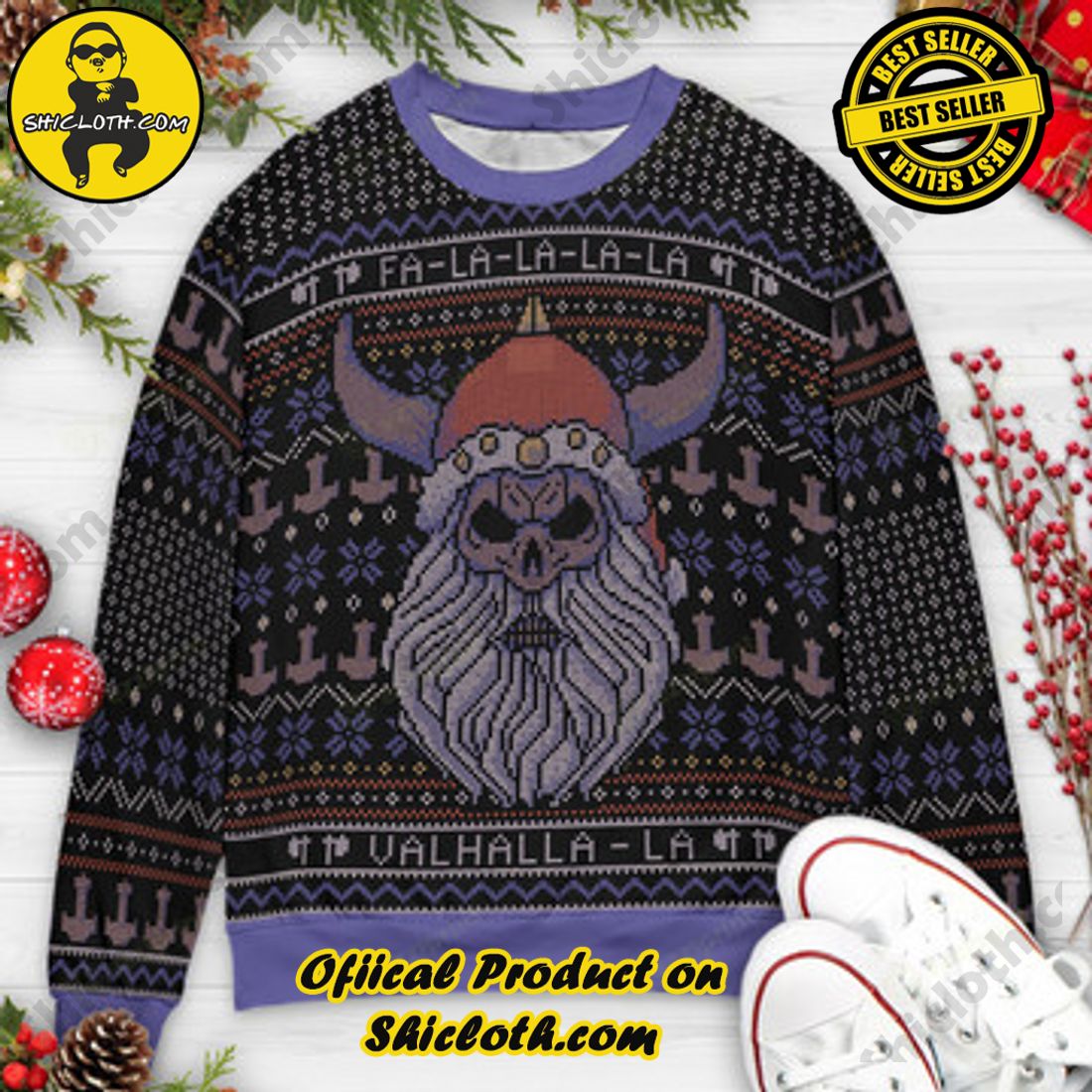 Shiclothshop's Sweaters: The Perfect Fashionable Gift for Everyone 34 Viking Valhalla-la Ugly Christmas Sweaters