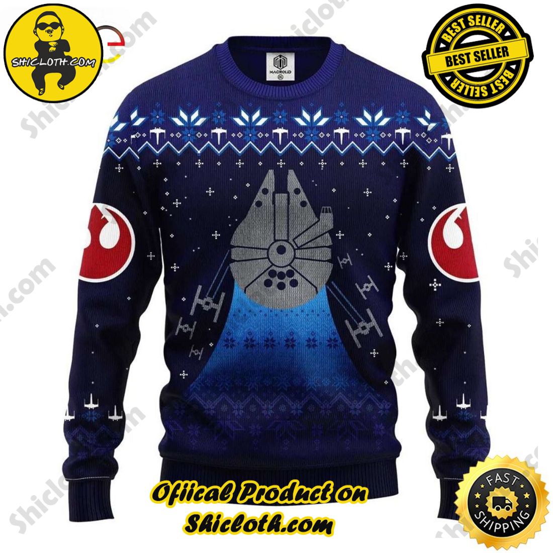 Best Seller : Exploring Shicloth's NFL Ugly Sweater Collection 23 Winter Millennium Falcon Blue Navi Ugly Sweater