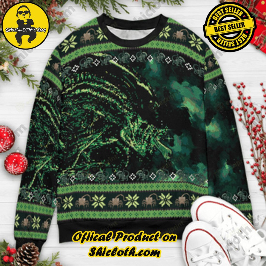 Shiclothshop's Sweaters: The Perfect Fashionable Gift for Everyone 37 Xenomorph Alien Ugly Christmas Sweater