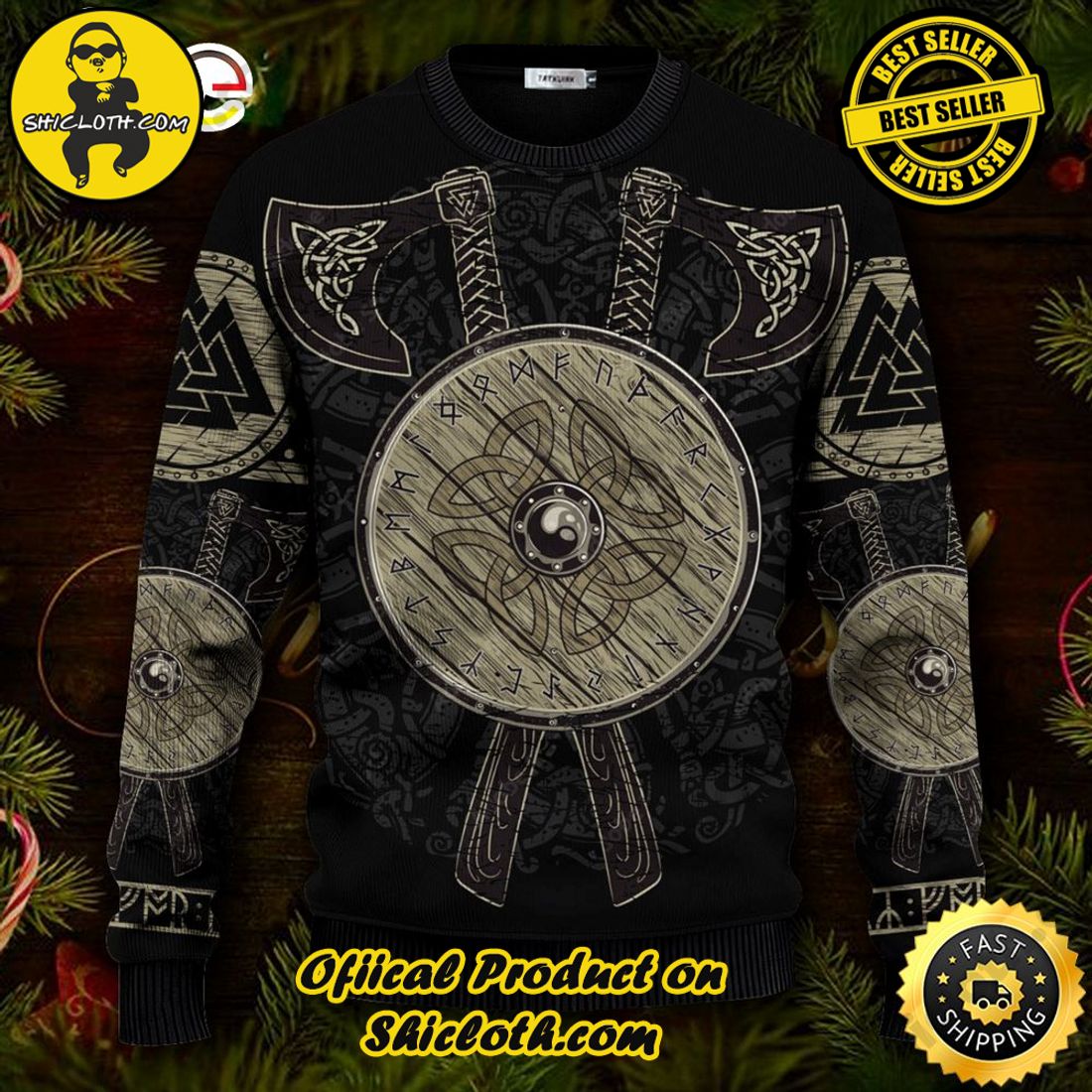 Shiclothshop's Ugly Christmas Sweaters: Embrace Festive Fashion with Flair 39 Yinyang Old War Vegvisir Viking Ugly Christmas Sweater For Men & Women Christmas Gift Sweater