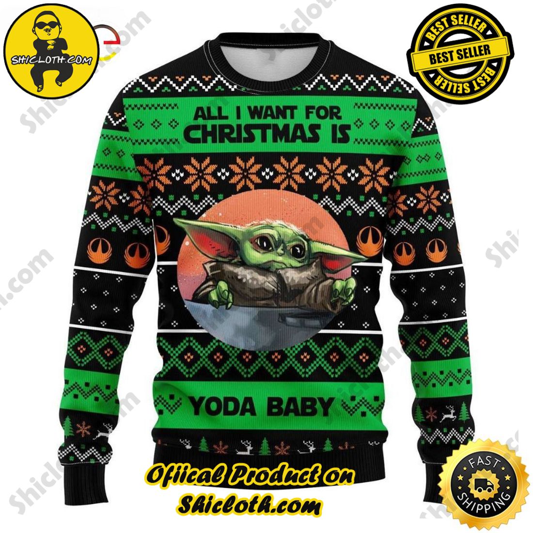 Best Seller : Exploring Shicloth's NFL Ugly Sweater Collection 30 Yoda Baby For Christmas Star Ugly Sweater