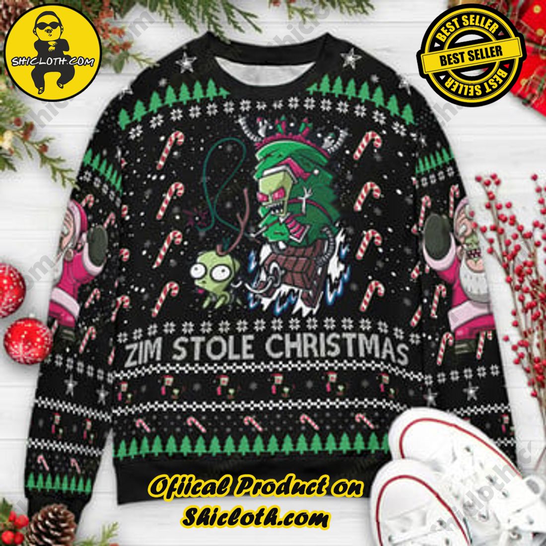 Shiclothshop's Sweaters: The Perfect Fashionable Gift for Everyone 40 Zim Stole Christmas Invader Zim Ugly Christmas Sweaters
