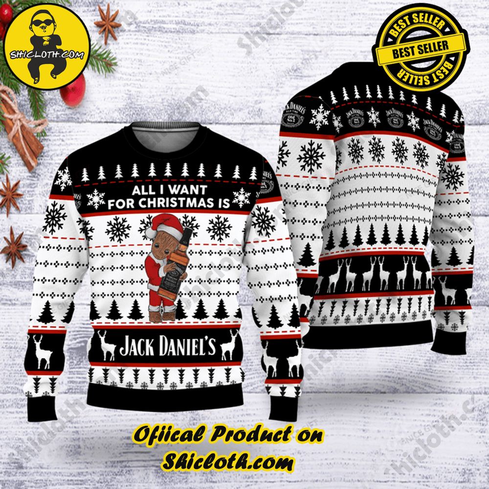Best Seller Shiclothshop's Unique Collection of Ugly Christmas Sweaters 52 All I Want For Christmas Is Jack Daniel's Ugly Sweater