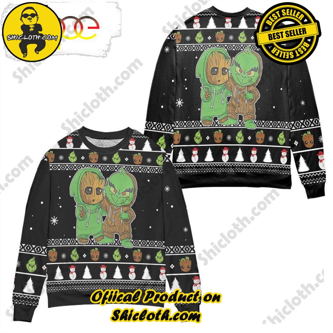 Top trending Shiclothshop's Sweater: The Perfect Cozy Christmas Gift 2 Baby Groot And Grinch Snowman Pattern Claus Ugly Christmas Sweater
