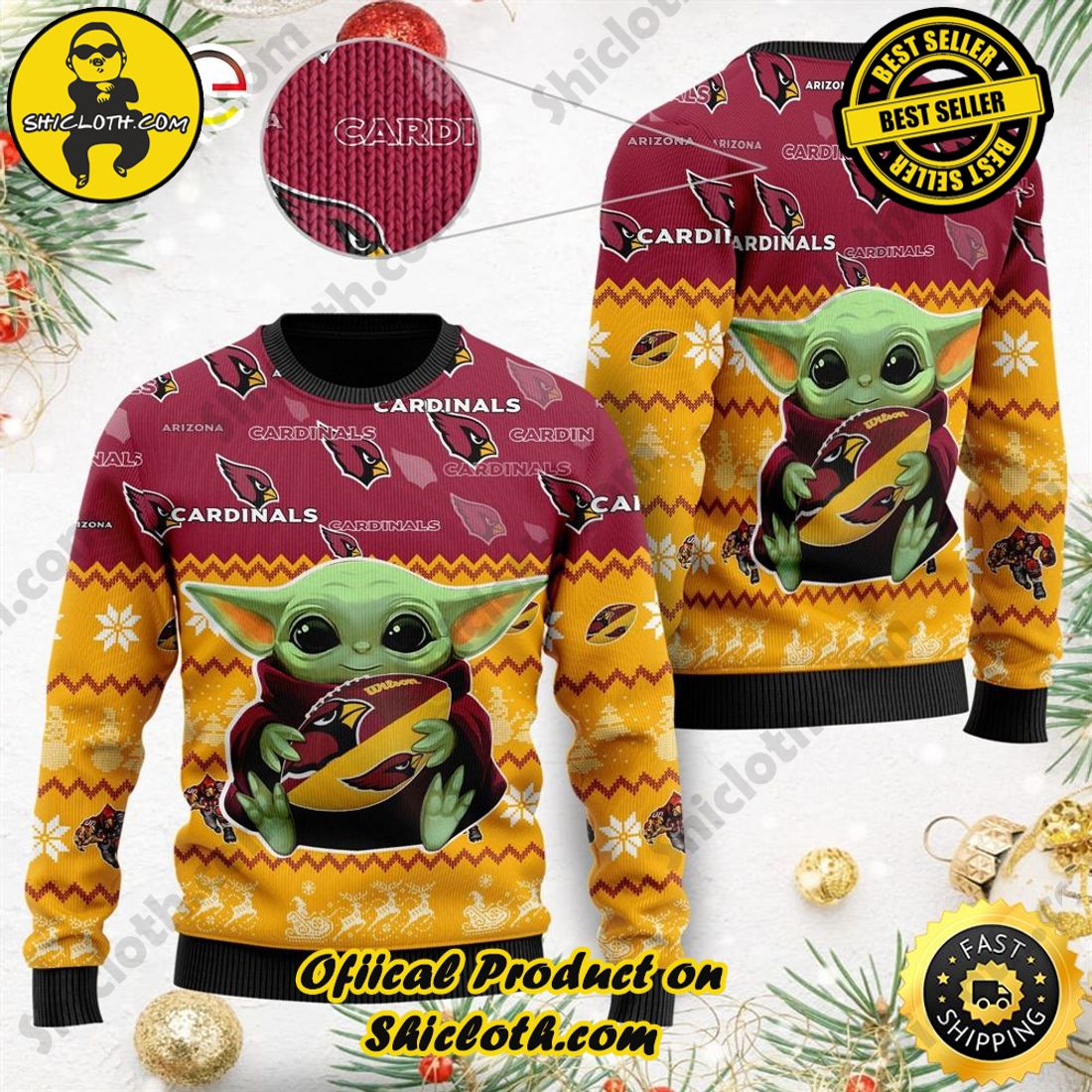 Top trending Shiclothshop's Sweater: The Perfect Cozy Christmas Gift 5 Baby Yoda Arizona Cardinals NFL Ugly Christmas Sweater