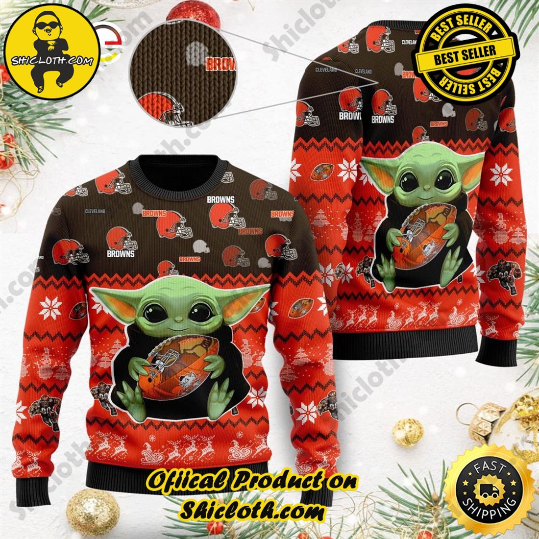 Top trending Shiclothshop's Sweater: The Perfect Cozy Christmas Gift 8 Baby Yoda Cleveland Browns American Football Ugly Christmas Sweater