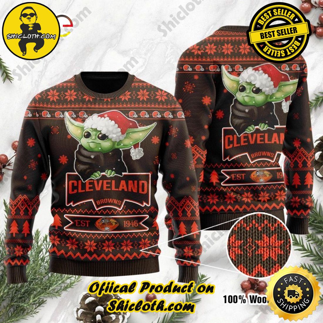 Top trending Shiclothshop's Sweater: The Perfect Cozy Christmas Gift 12 Baby Yoda Grogu Cleveland Browns Ugly Christmas Sweater