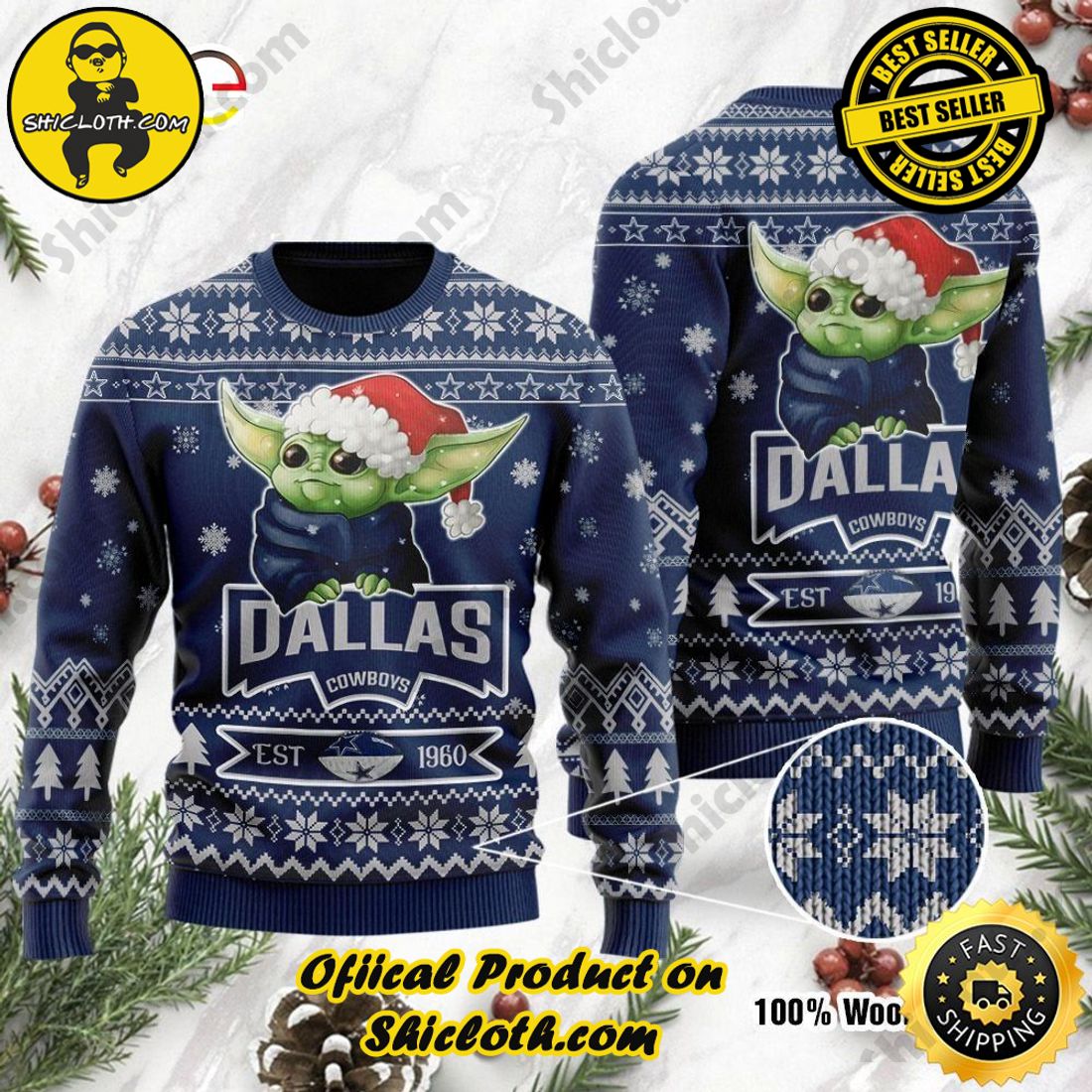 Baby Yoda Grogu Dallas Cowboys Ugly Christmas Sweater - Shicloth