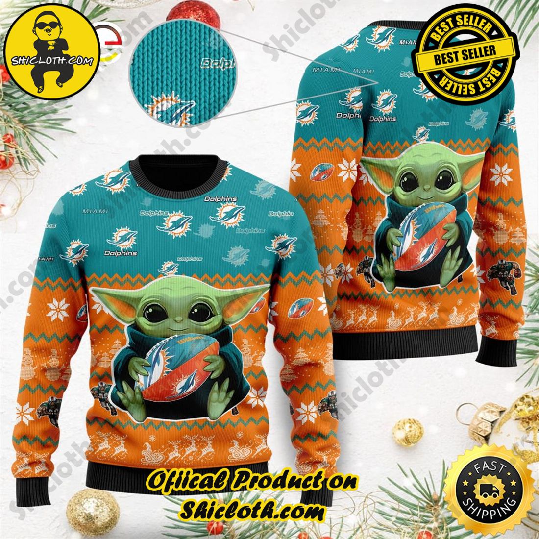 Top trending Shiclothshop's Sweater: The Perfect Cozy Christmas Gift 22 Baby Yoda NFL Miami Dolphins Ugly Christmas Sweater