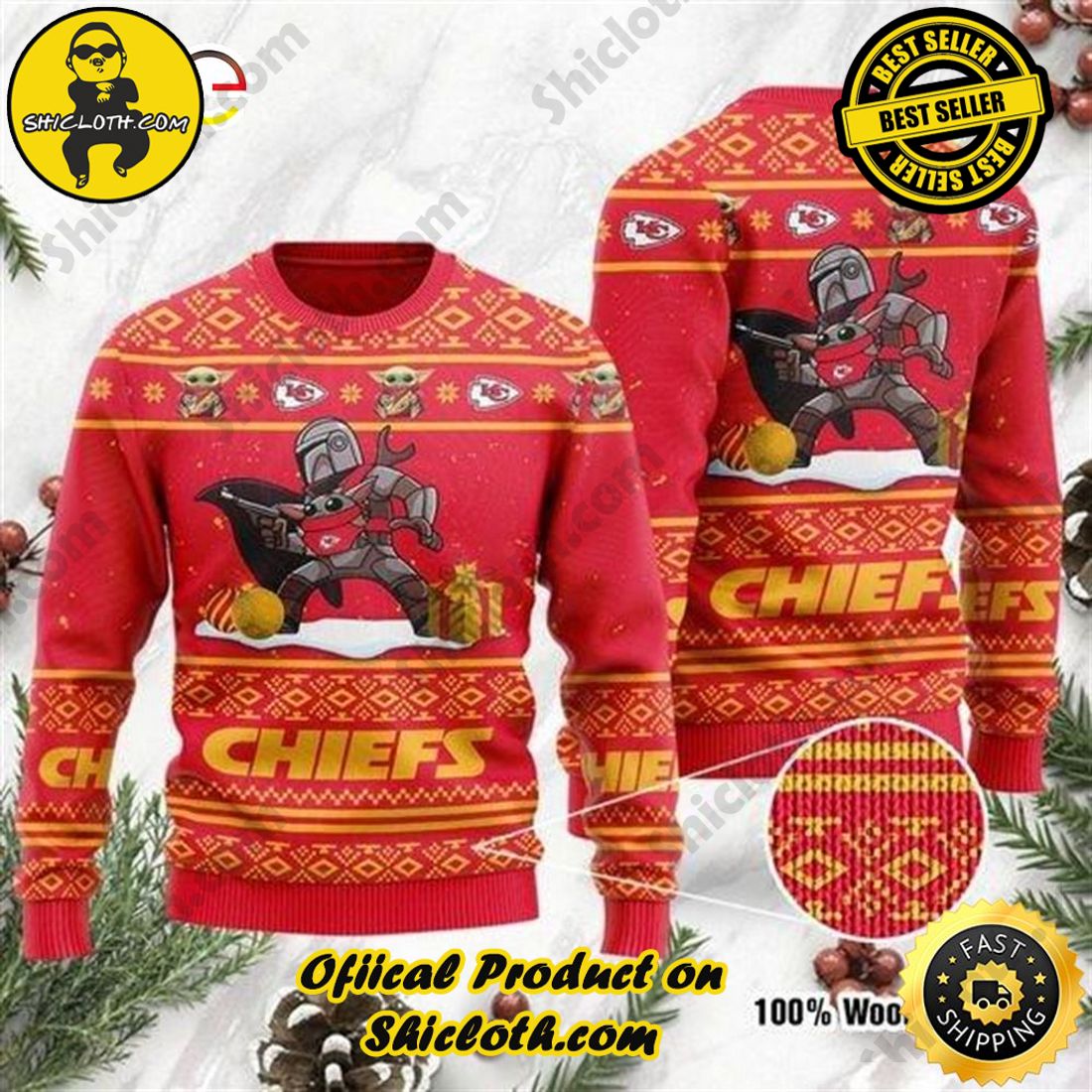Top trending Shiclothshop's Sweater: The Perfect Cozy Christmas Gift 29 Baby Yoda The Mandalorian Kansas City Chiefs Ugly Christmas Sweater