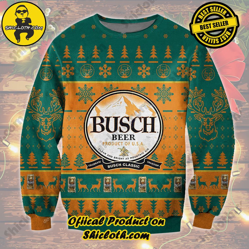 Limited Edition Shiclothshop's Ugly Sweater - A meaningful gift for family and loved ones. 5 Busch Beer Ugly Christmas Sweater Style 2