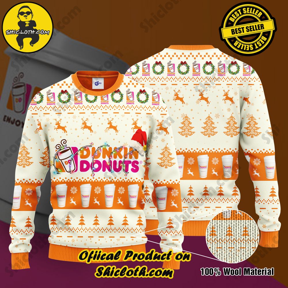 Limited Edition Shiclothshop's Ugly Sweater - A meaningful gift for family and loved ones. 17 Dunkin’ Donuts Santa Hat Christmas Ugly Christmas Sweater