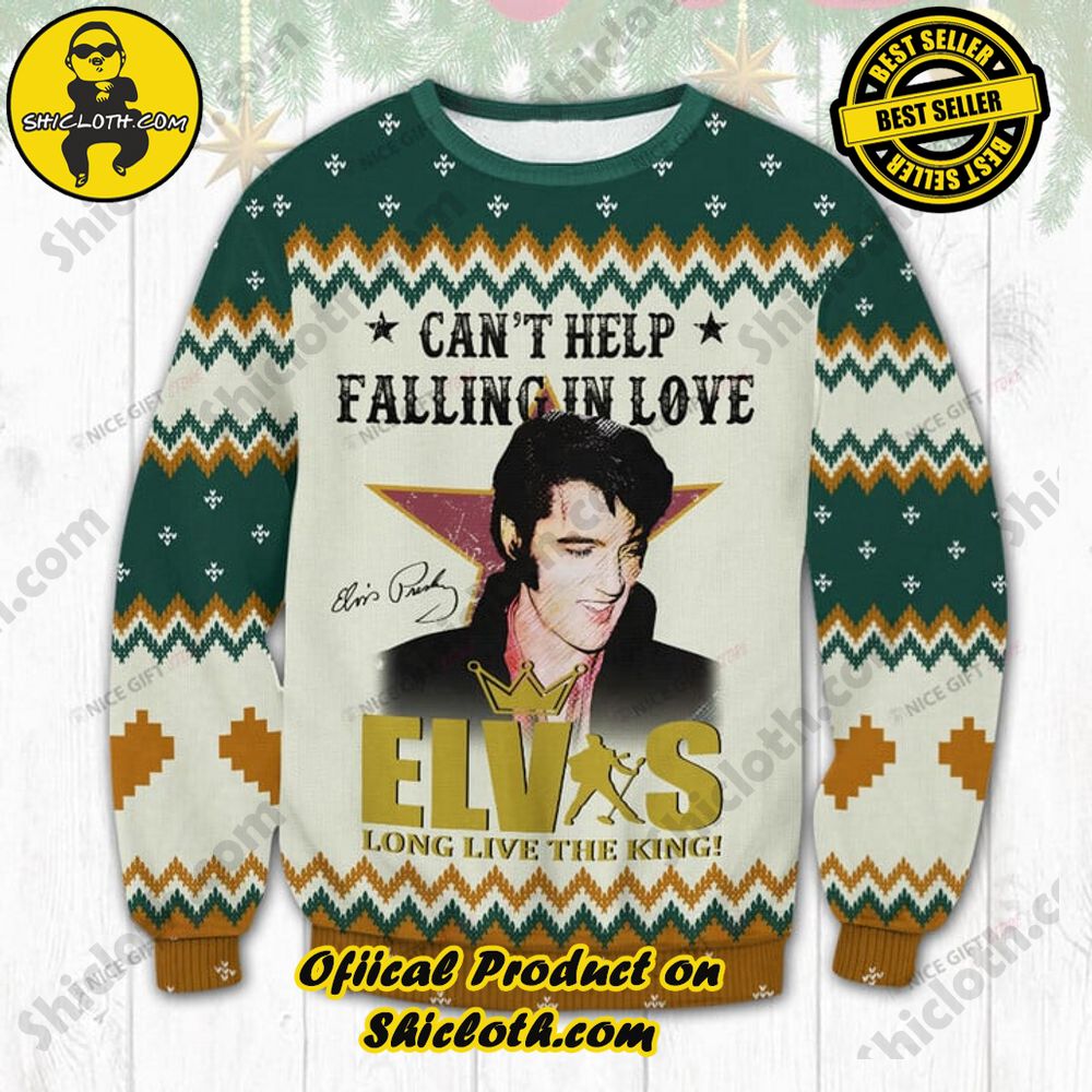 Best Seller Shiclothshop's Unique Collection of Ugly Christmas Sweaters 64 Elvis Presley Can't Help Falling In Love Ugly Sweater