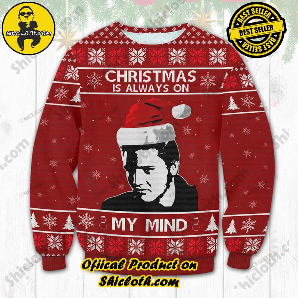 Best Seller Shiclothshop's Unique Collection of Ugly Christmas Sweaters 65 Elvis Presley Christmas Is Always In On Mind Ugly Sweater