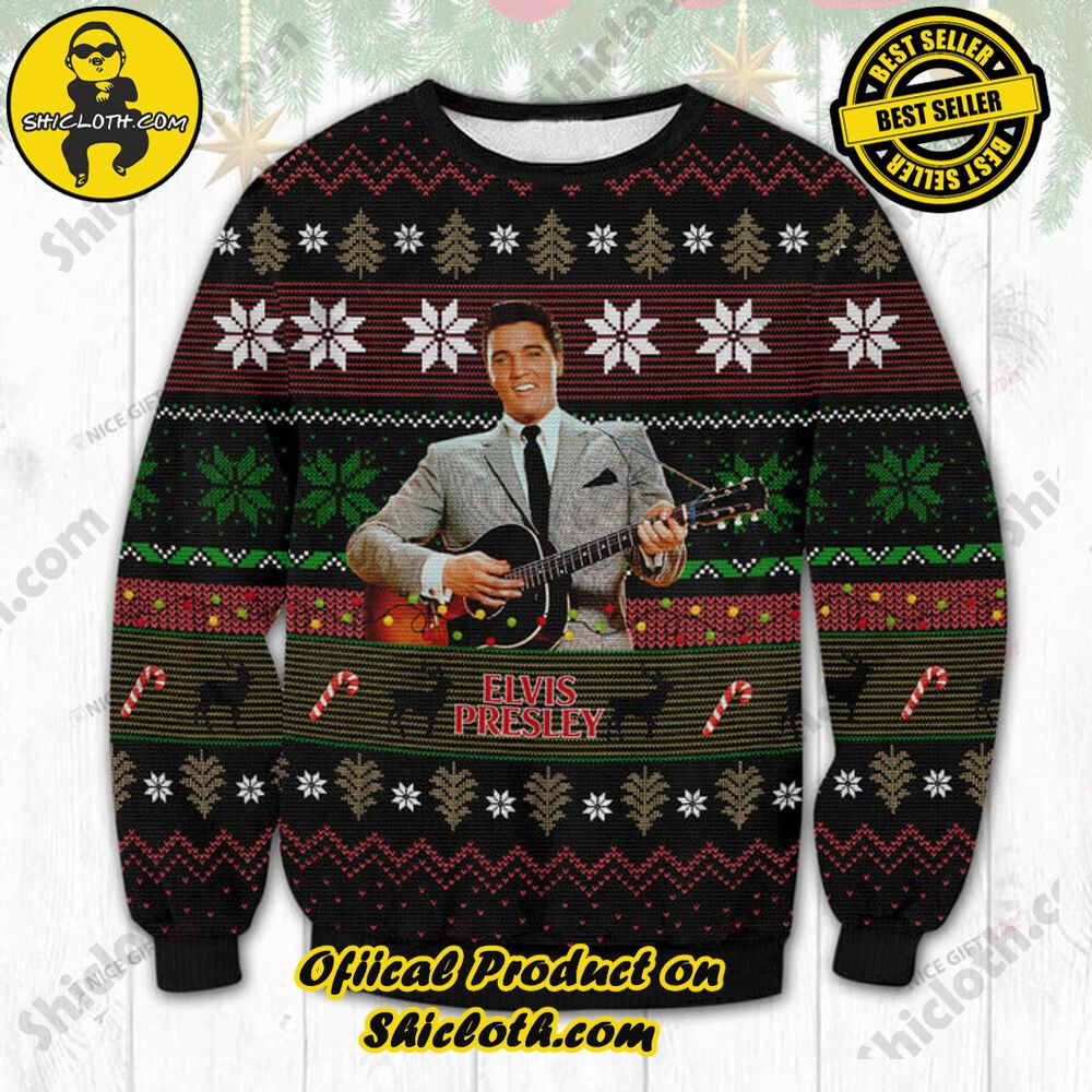 Best Seller Shiclothshop's Unique Collection of Ugly Christmas Sweaters 66 Elvis Presley Ugly Christmas Sweater
