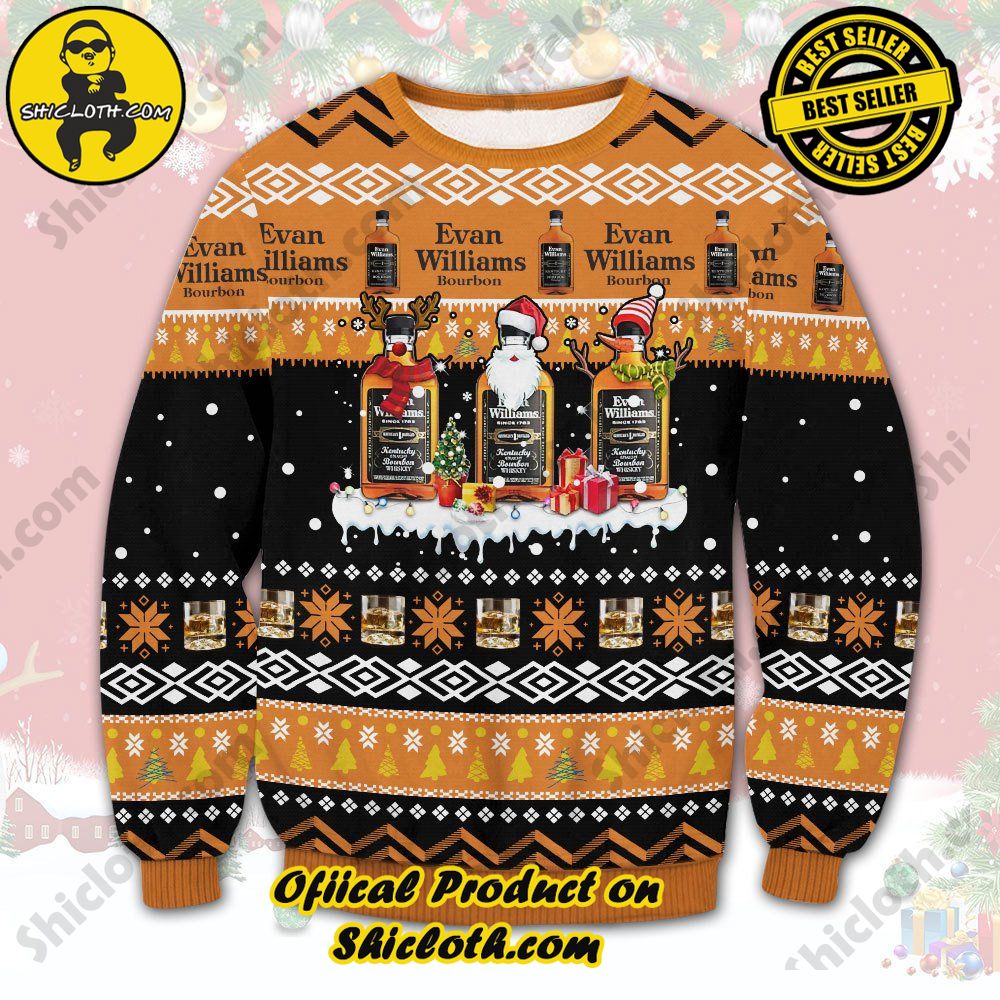 Best Seller Unveiling Festive Delight: Shiclothshop's Unique Collection of Ugly Christmas Sweaters 11 Evan Williams Bourbon Ugly Christmas Sweater
