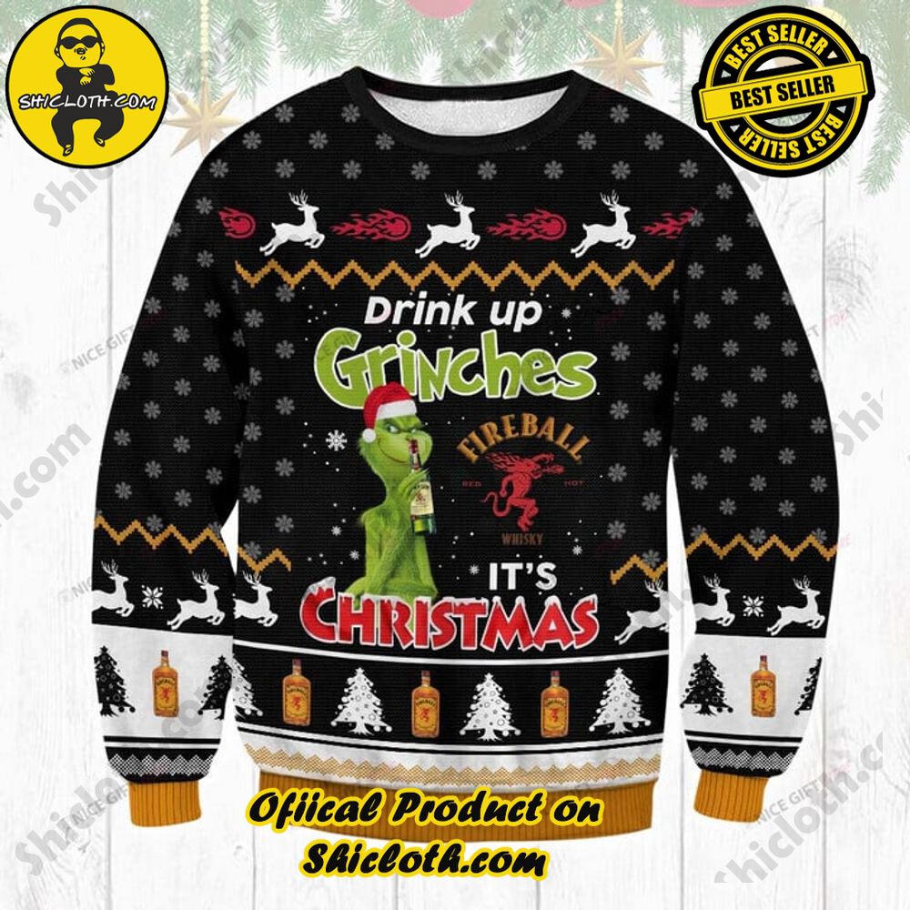 Shicloth's Enchanting Christmas Sweaters: A Cozy Blend of Style and Festivity 10 Fireball Cinnamon Whisky Drink Up Grinches It's Christmas Ugly Sweater