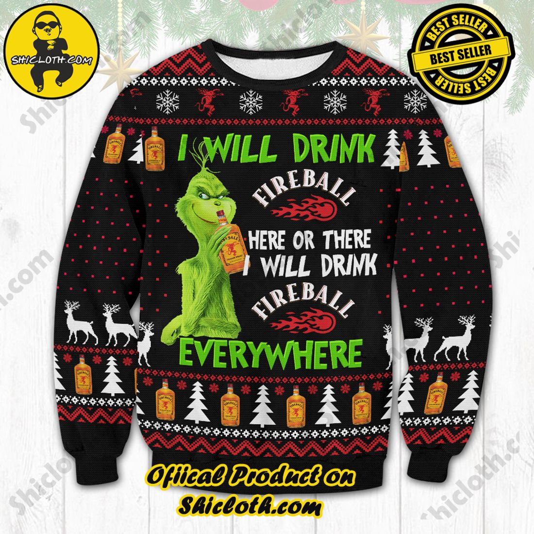 Best Seller Shiclothshop's Sweater: The Perfect Cozy Christmas Gift 8 Fireball Grinch Ugly Christmas Sweater