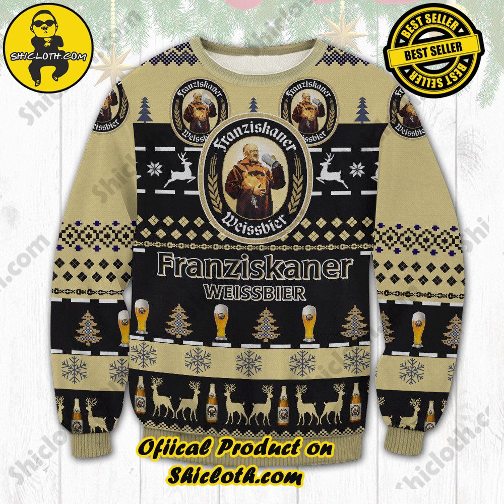 Hot Trending Unveiling Festive Delight: Shiclothshop's Unique Collection of Ugly Christmas Sweaters 17 Franziskaner Weissbier Ugly Christmas Sweater