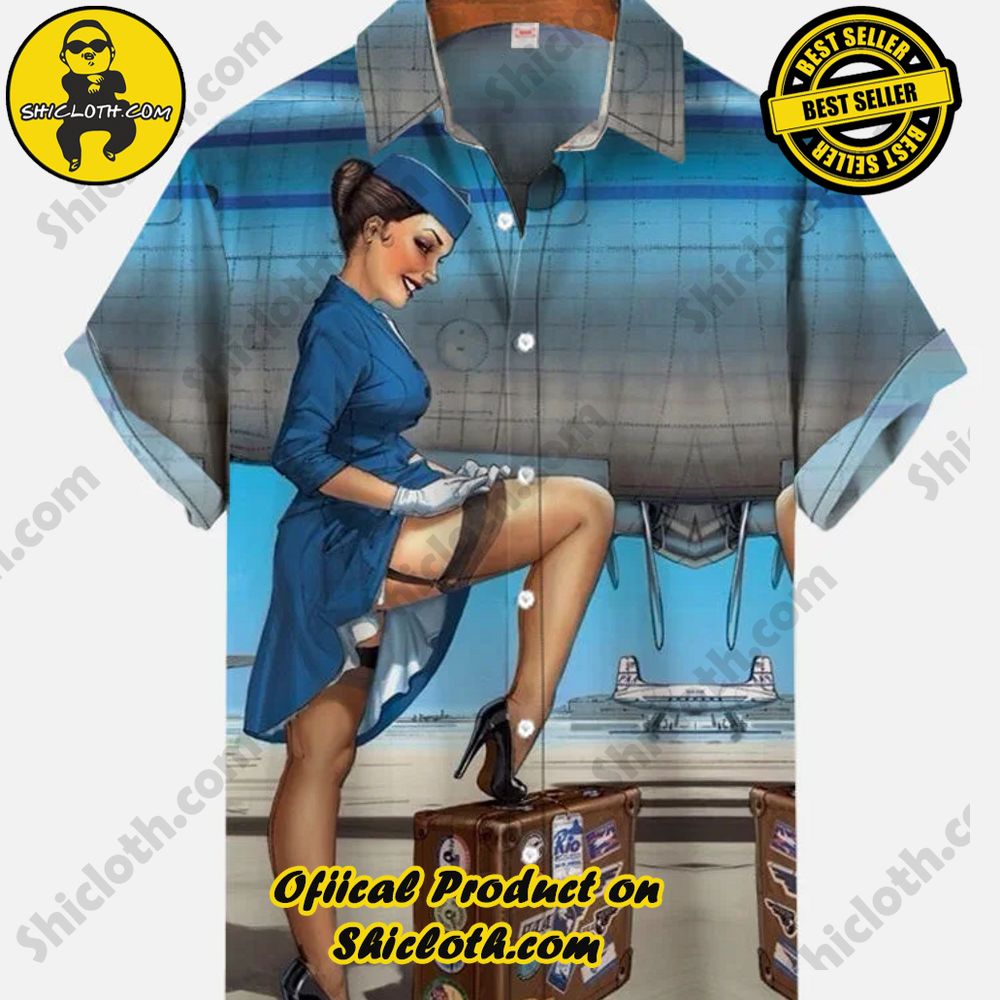 Shicloth's Short Sleeve Shirts: Effortless Elegance for Every Occasion 1 Glamorous Vintage Pin up Girl Painting Printing Short Sleeve Shirt