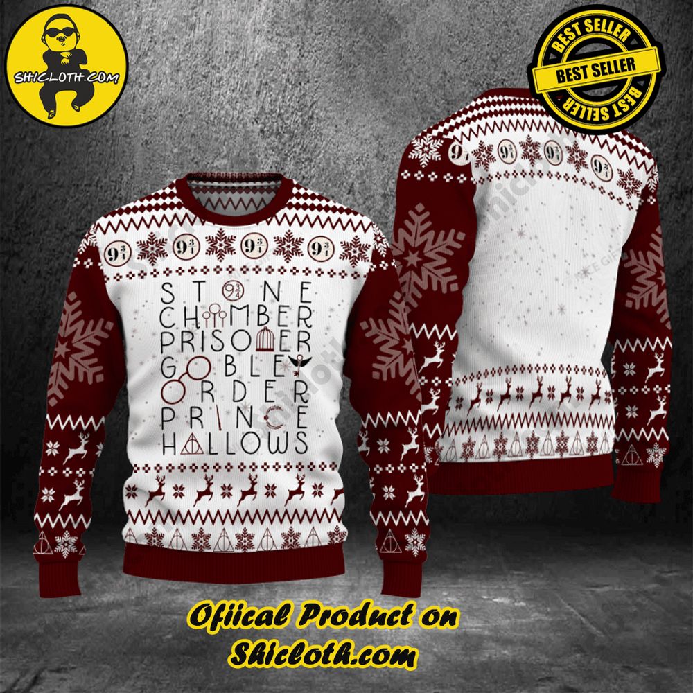 Hot Trending Shicloth's Enchanting Christmas Sweaters 15 HP Inspired Book Titles Christmas Ugly Sweater Version 1
