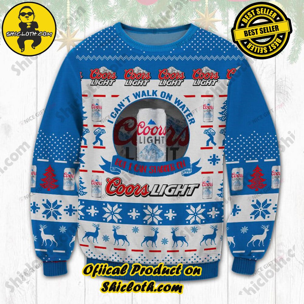 Best Seller Shiclothshop's Unique Collection of Ugly Christmas Sweaters 38 I Can't Walk On Water But I Can Stagger On Coors Light Ugly Sweater